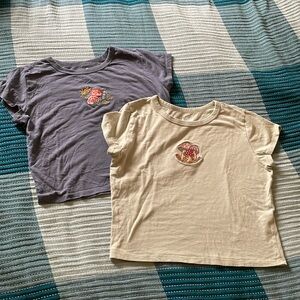 Hollister 2 short sleeve crop tees sage with mushrooms & blue with flowers